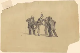 Study for "Militia Training" [recto], by James Goodwyn Clonney, graphite, 1841