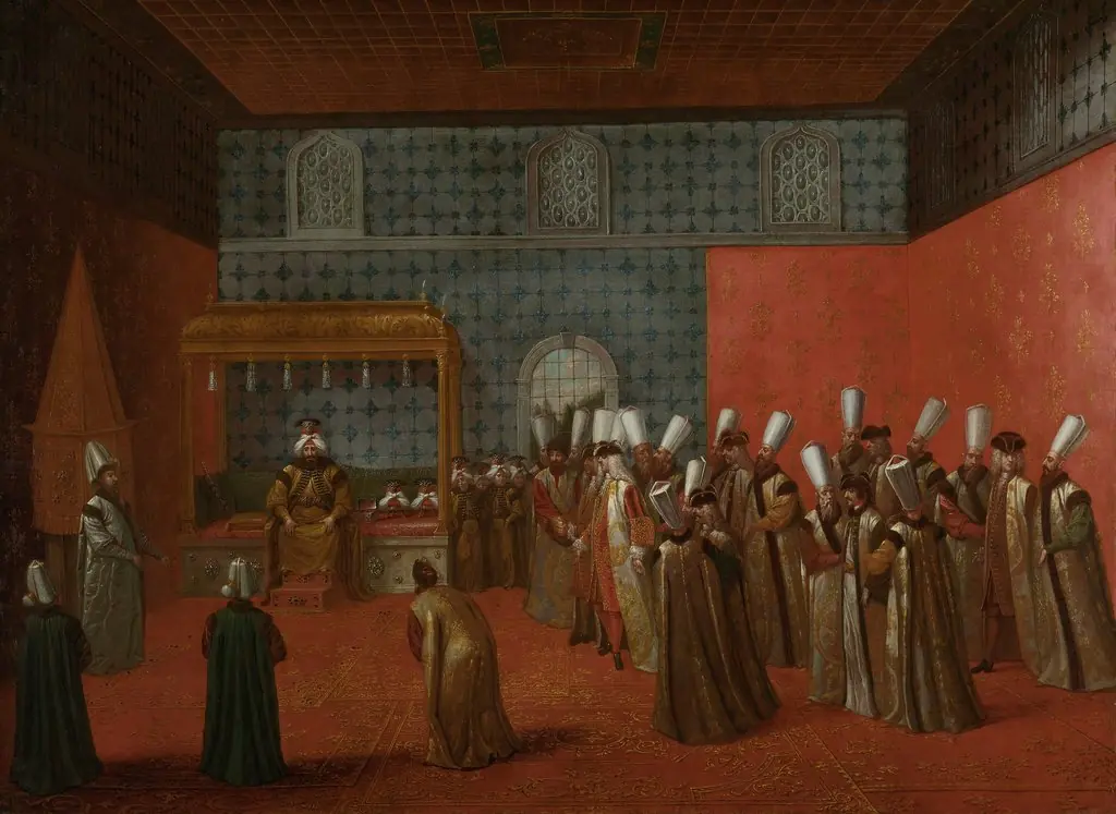 Ambassador Cornelis Calkoen at his Audience with Sultan Ahmed III, by Jean Baptiste Vanmour, oil, 1727