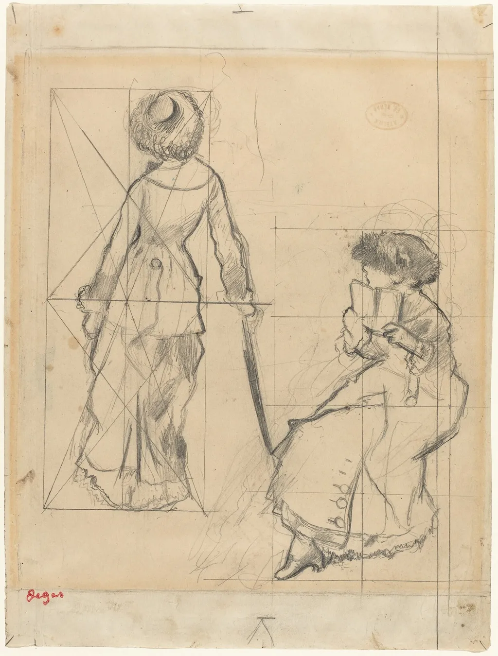 Study for "Mary Cassatt at the Louvre" [recto], by Edgar Degas, graphite, 1879