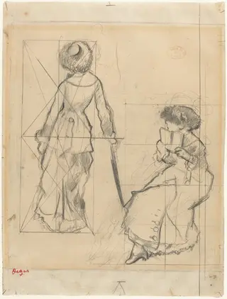 Study for "Mary Cassatt at the Louvre" [recto], by Edgar Degas, graphite, 1879