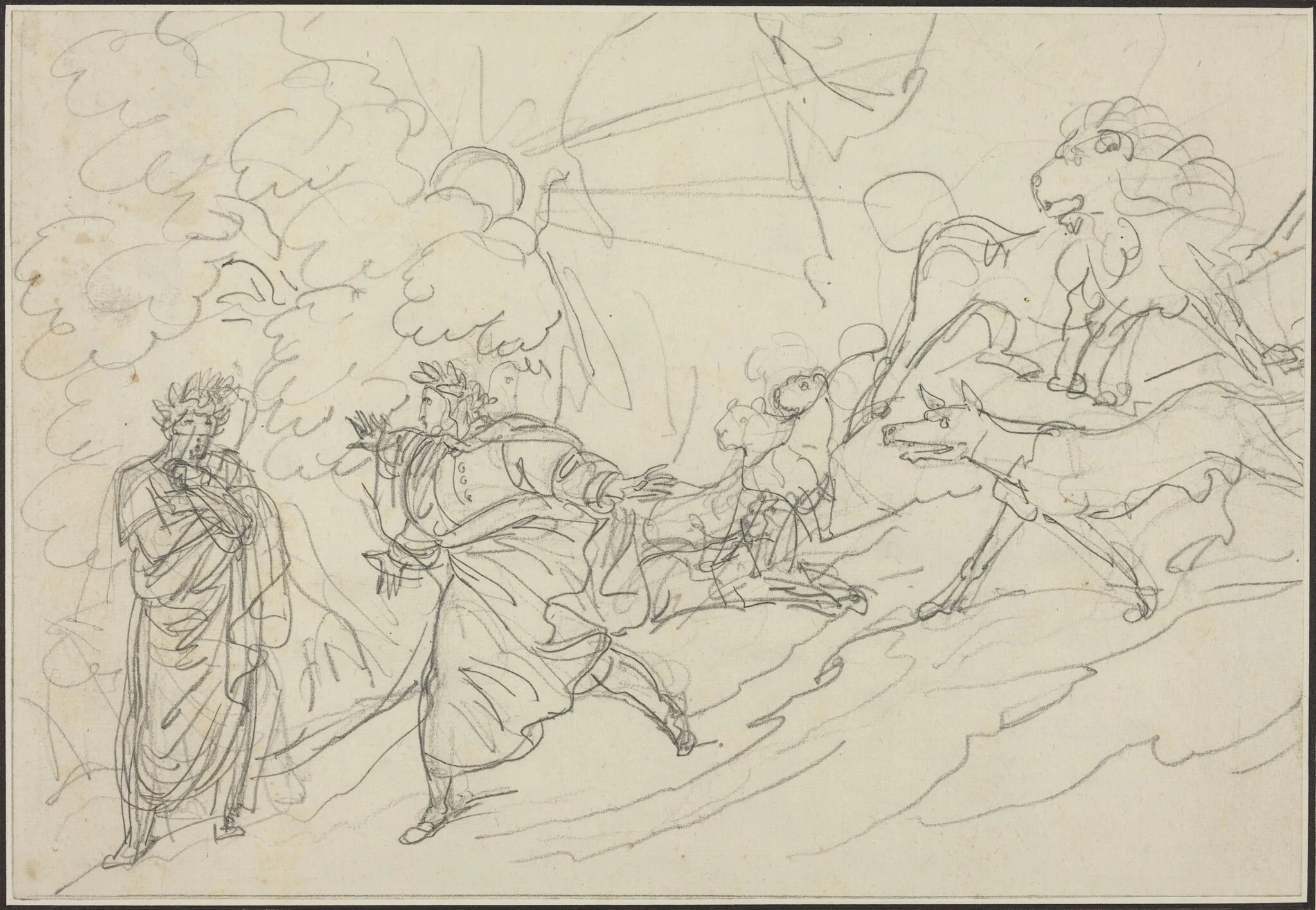 Dante Flees the Wild Beasts and Meets Virgil, detail