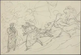Dante Flees the Wild Beasts and Meets Virgil, by Bartolomeo Pinelli, graphite, 1824