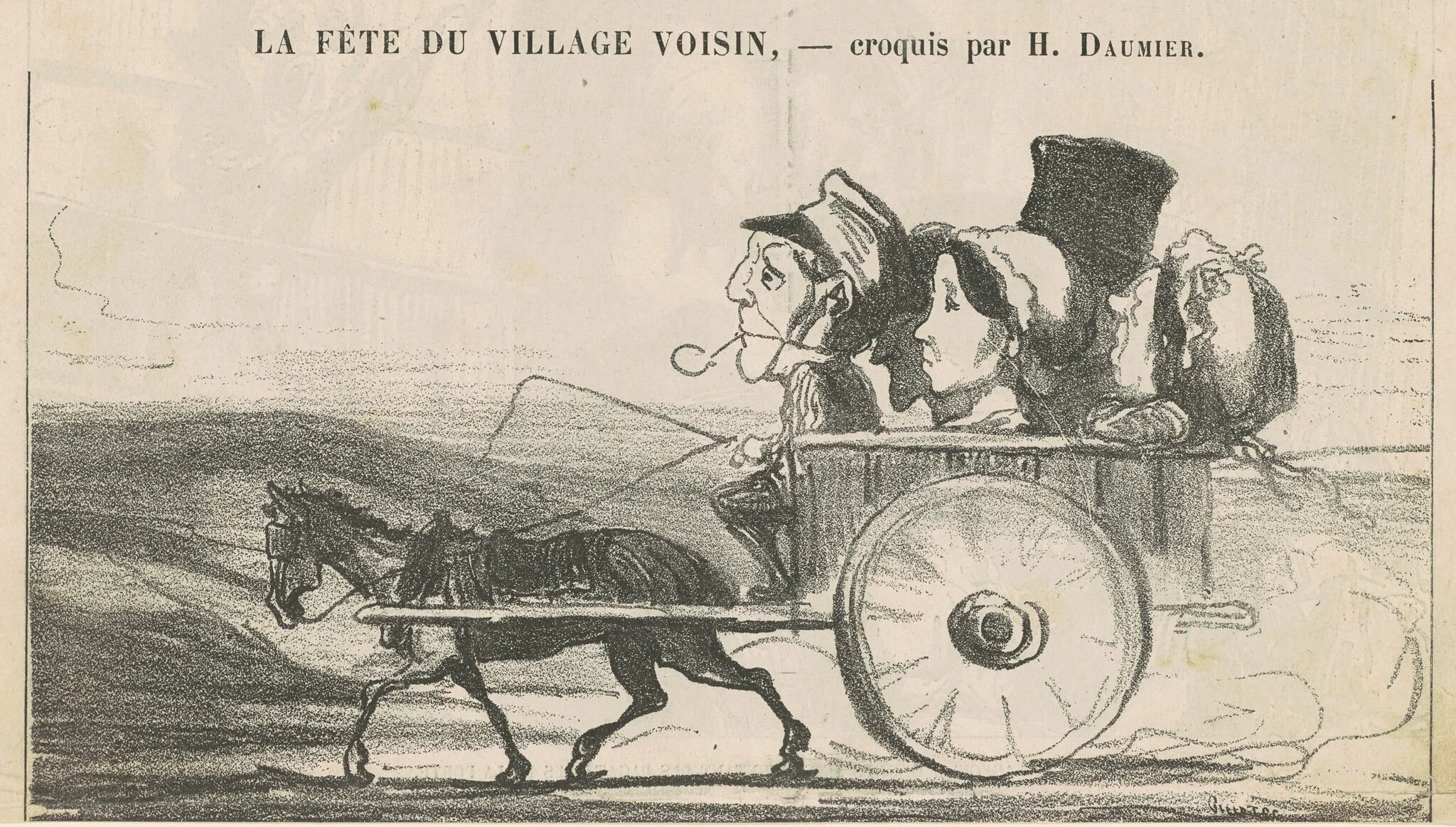 A la campagne, pas de grèves de cochers ... (recto); Villageois économes se contentant ... (verso), detail