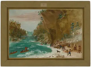 The Expedition Encamped below the Falls of Niagara.  January 20, 1679, by George Catlin, oil, 1848