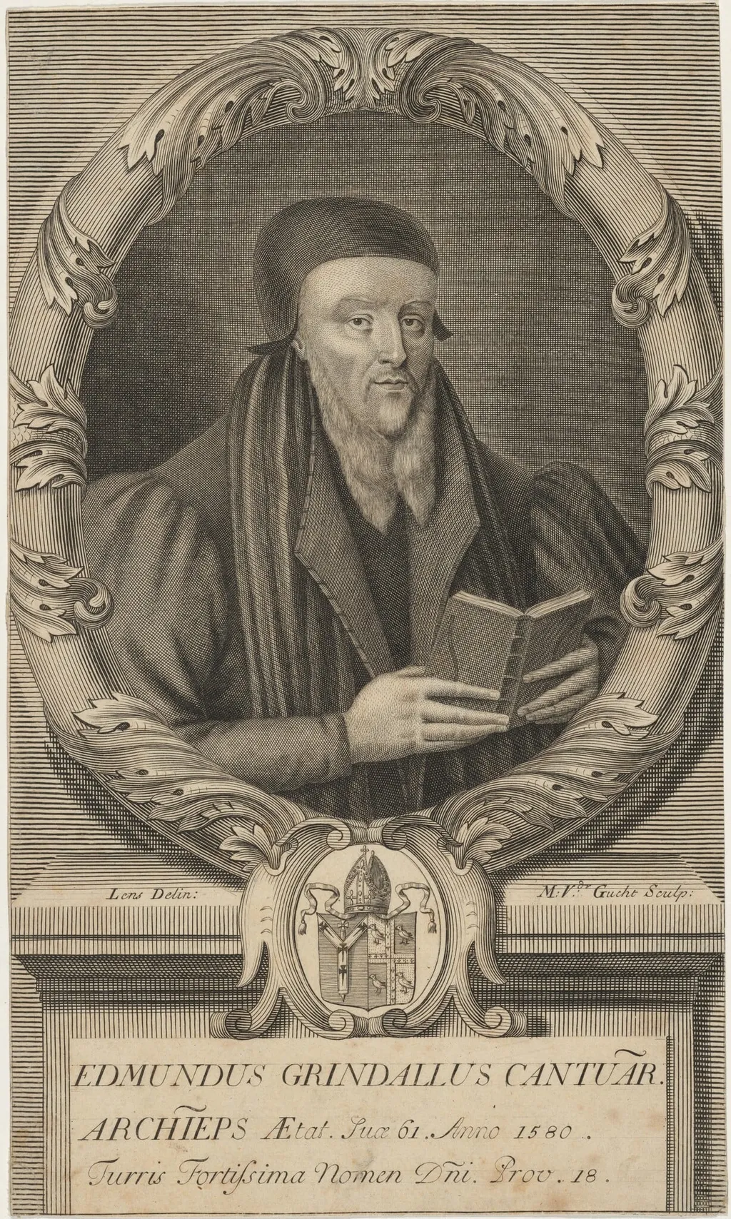 Edmund Grindal, Archbishop of Canterbury, by Michiel van der Gucht, ink, 1710