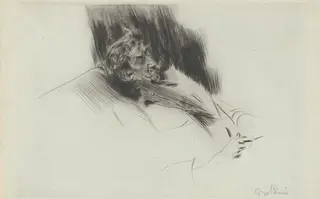 Whistler Asleep, by Giovanni Boldini, ink, 1897