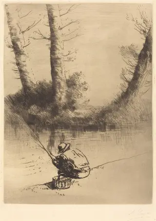 Angler (Le pecheur a la ligne), by Alphonse Legros, ink, 1874