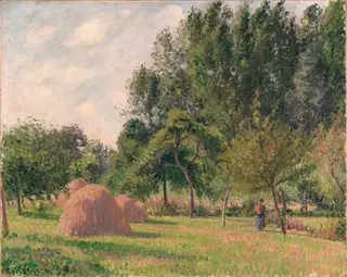 Haystacks, Morning, Éragny, by Camille Pissarro, oil, 1900