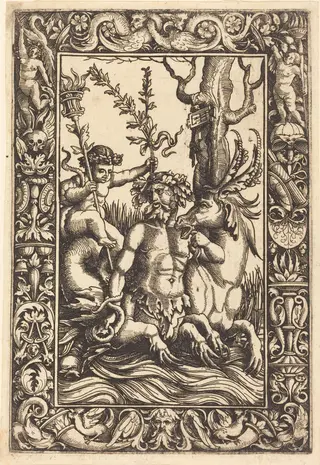 Mythological Marine Subject, by Lambert Hopfer, ink, 1535