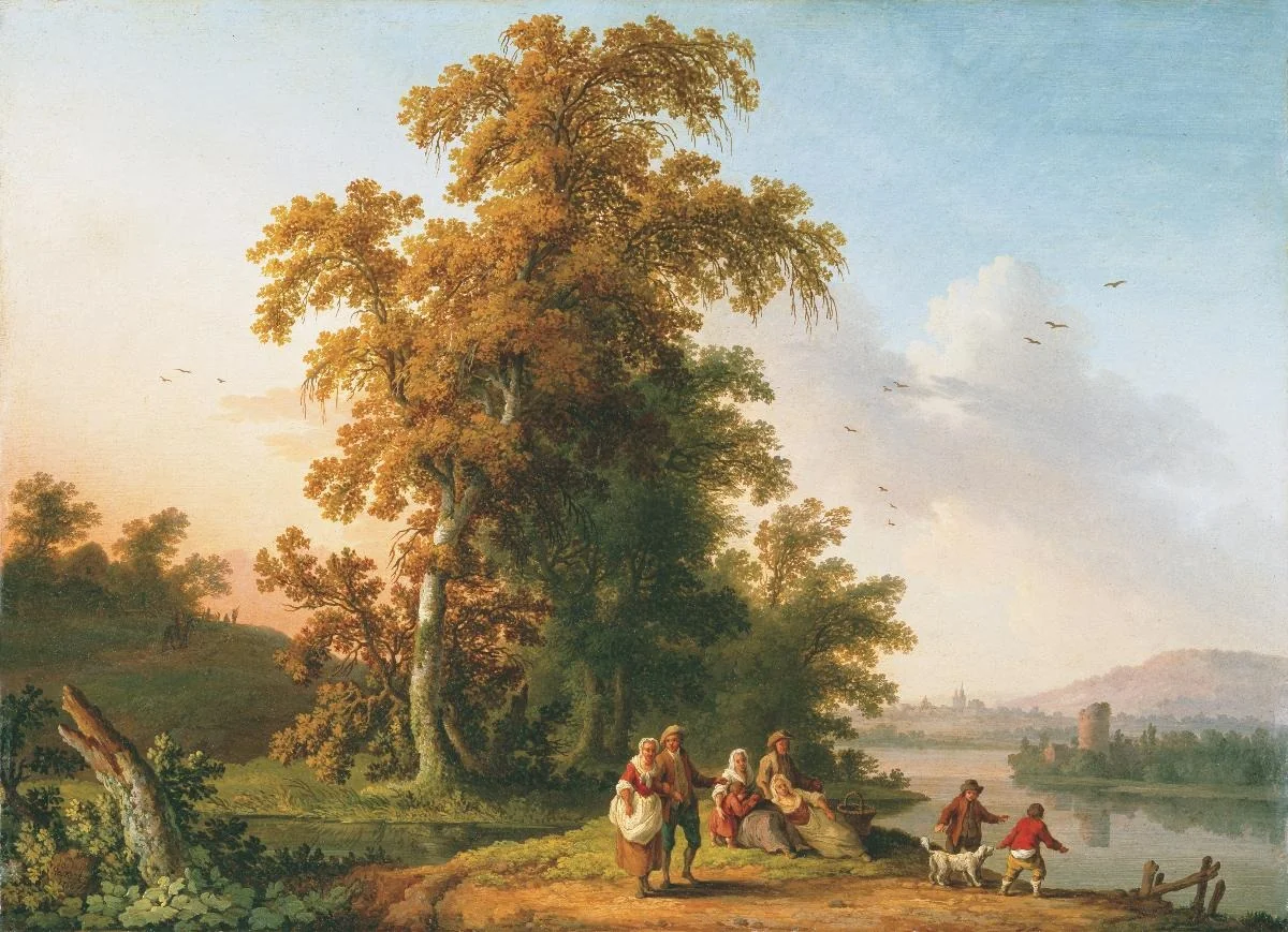 Flusslandschaft mit Bauern, detail