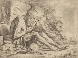 Saint Jerome Reading, by Jusepe de Ribera, ink, 1624
