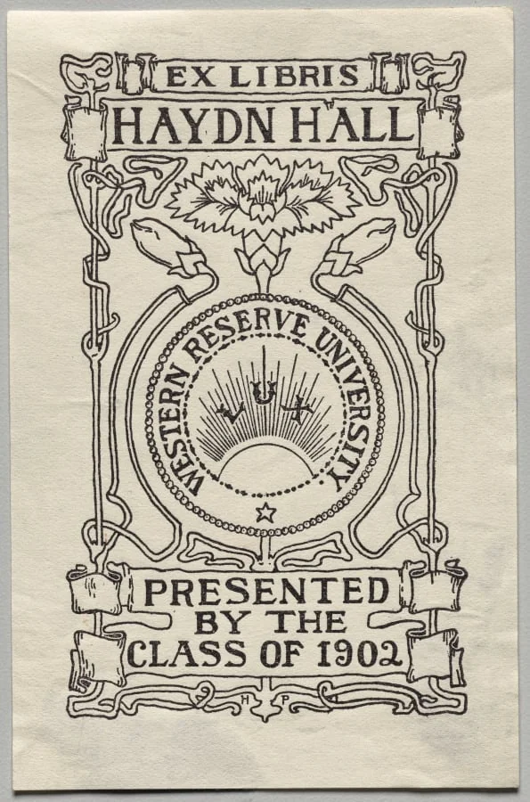 Bookplate: Hayden Hall, Western Reserve University, detail