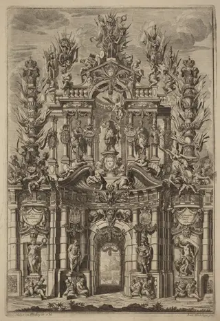 Triumphal Arch for Charles V, by Johann Ulrich Kraus, ink, 1725