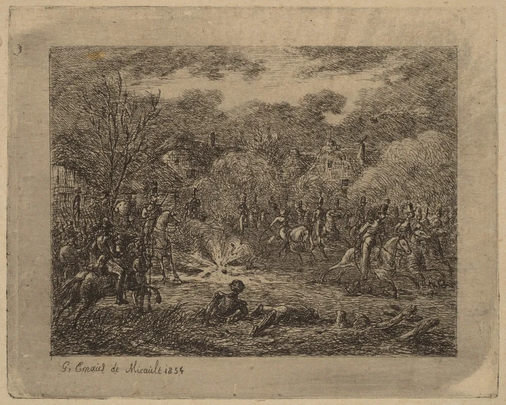 Explosion of a Grenade (L'Explosion d'une grenade), by Gerhardus Emaus de Micault, ink, 1854