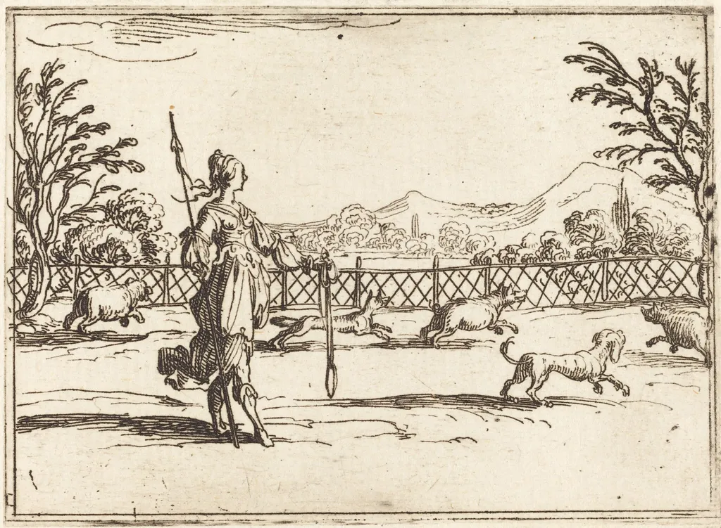 The Huntress, by Jacques Callot, ink, 1628