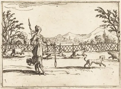 The Huntress, by Jacques Callot, ink, 1628
