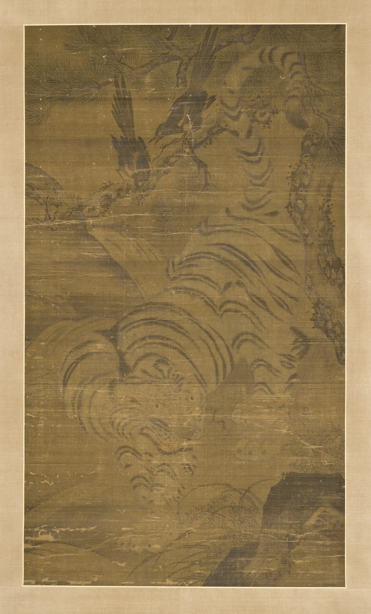 Tiger, Magpies, and Pine, detail