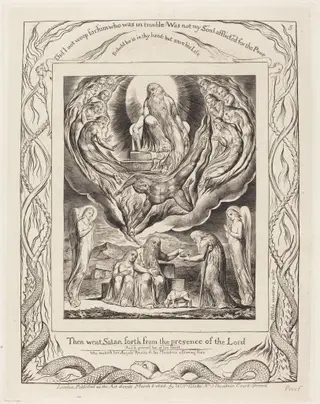 Satan Going Forth from the Presence of the Lord, by William Blake, ink, 1825