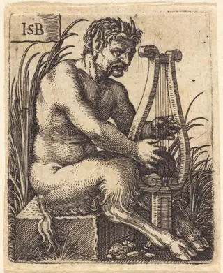 Satyr Playing the Lyre, by Sebald Beham, ink, 1534
