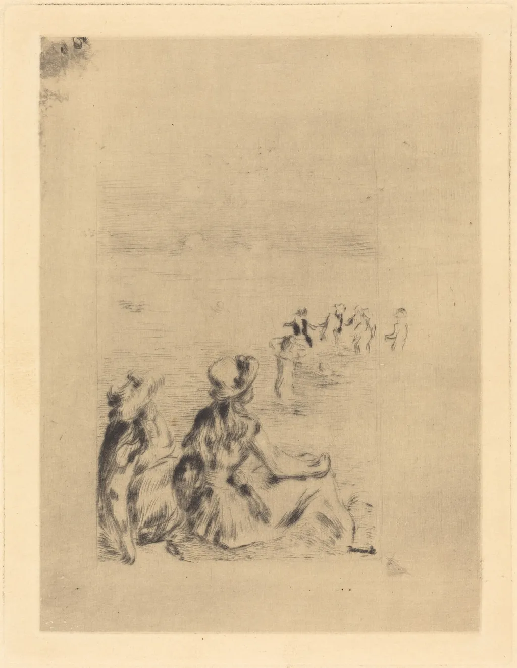 On the Beach - At Berneval (Sur la plage - a Berneval), by Pierre-Auguste Renoir, ink, 1892