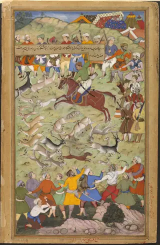 Akbar hunting at Palam, near Delhi, by Mukund, paint, 1592