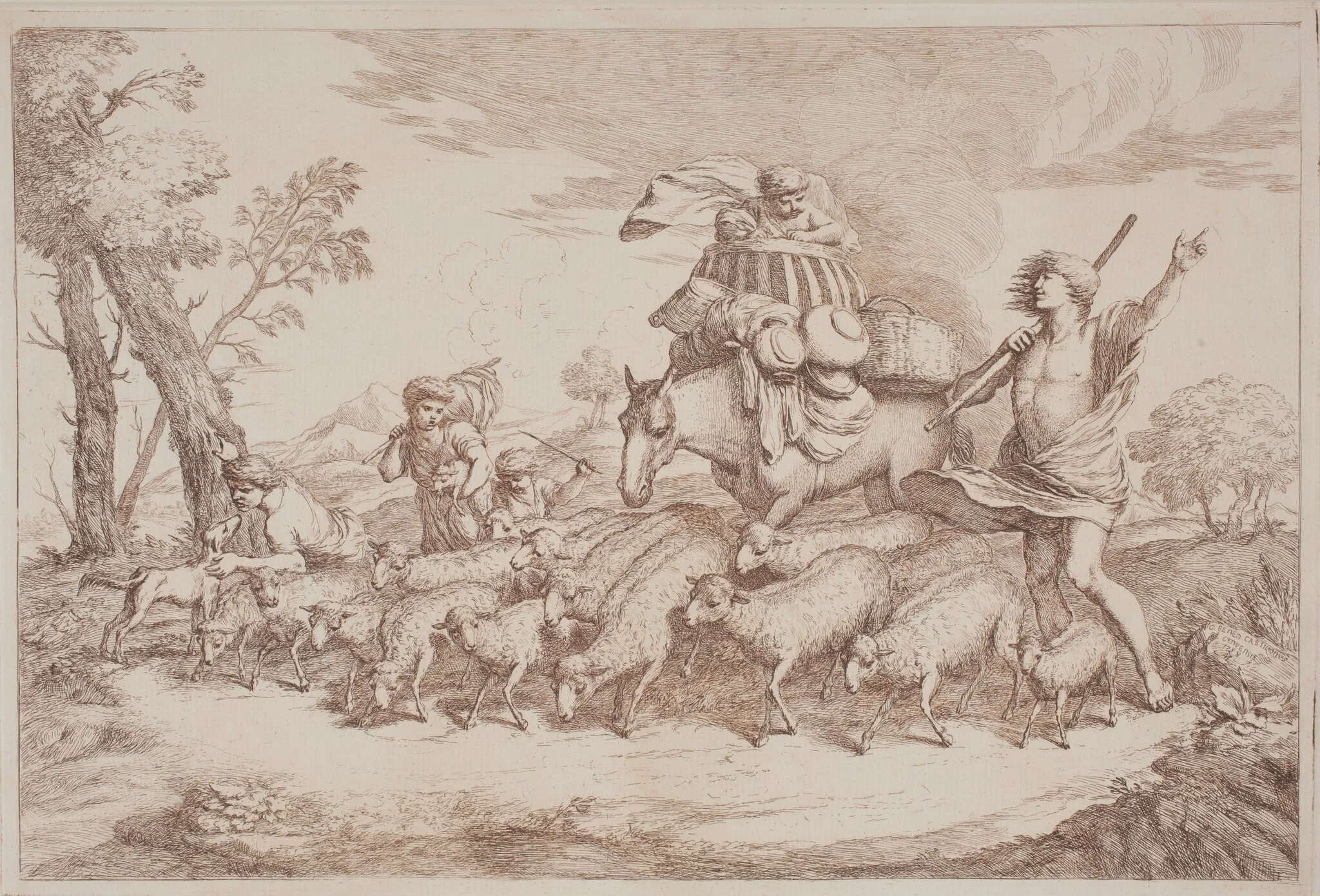 A Pastoral Journey with a Child in a Basket on Horseback, detail