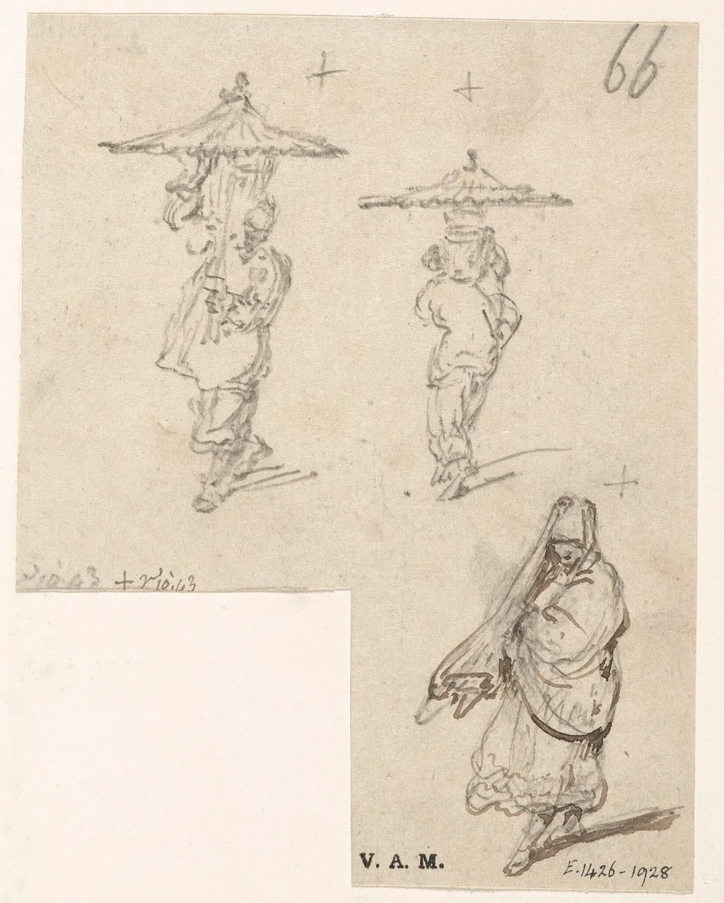 Three figure drawings, by George Chinnery, 6