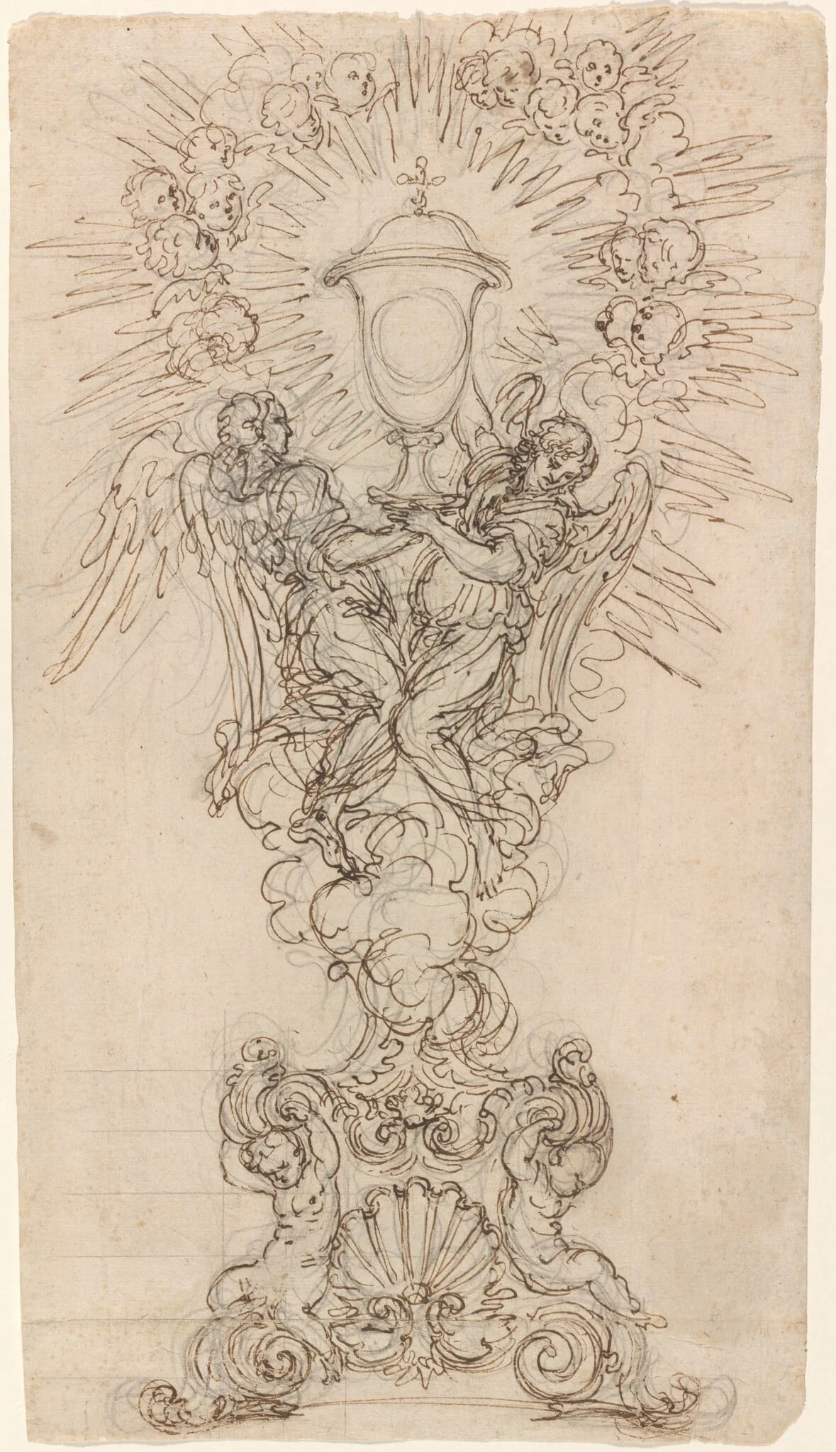 A Monstrance with Two Angels Supporting a Chalice, detail