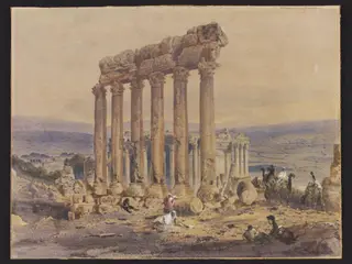 The Temple of Jupiter, Baalbek, by William Edward Dighton, watercolor, 1852