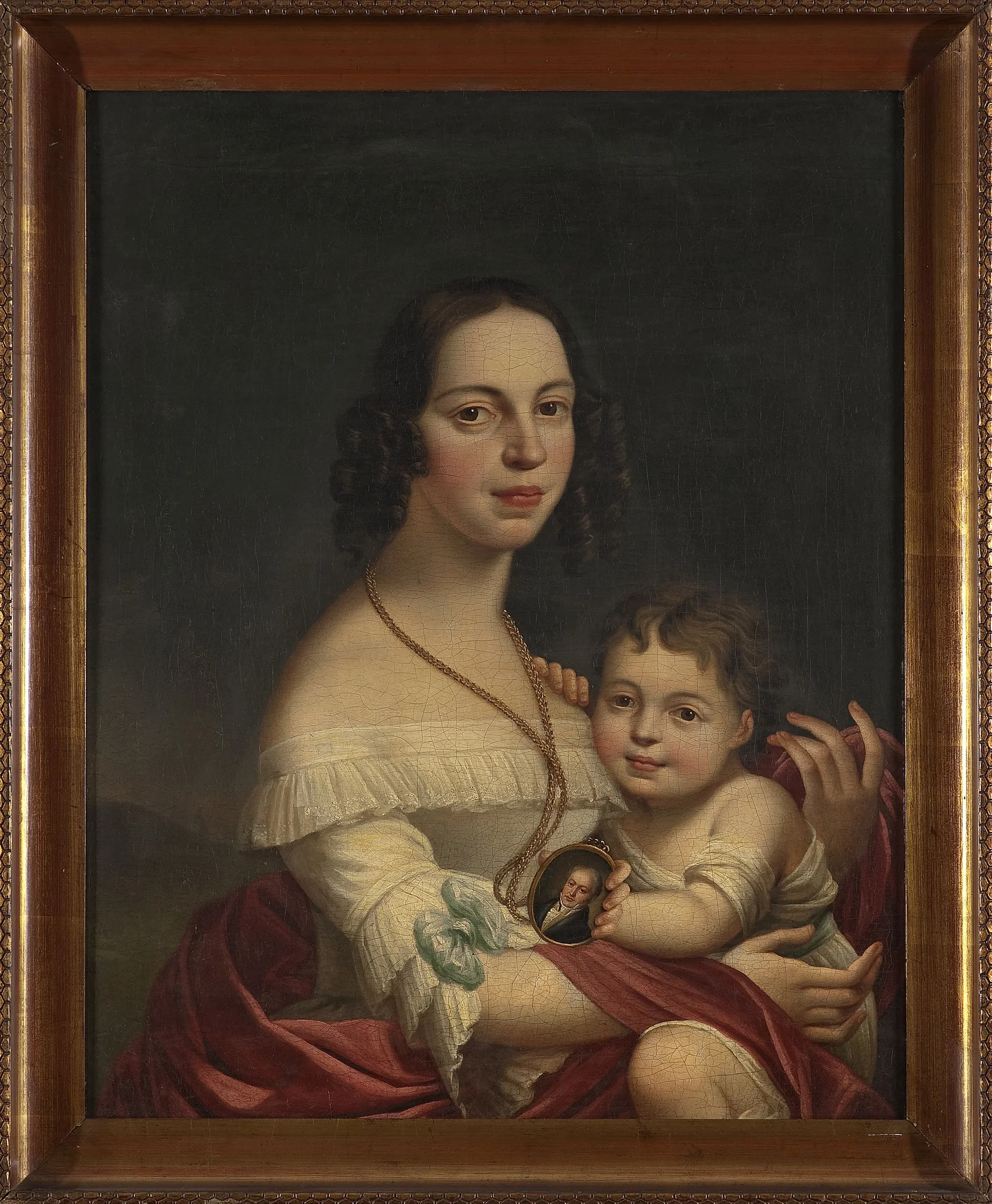 Portrait of Franciszka Pawłowska née Kamieńska with her daughter Eliza, the would-be writer (Eliza Orzeszkowa), detail