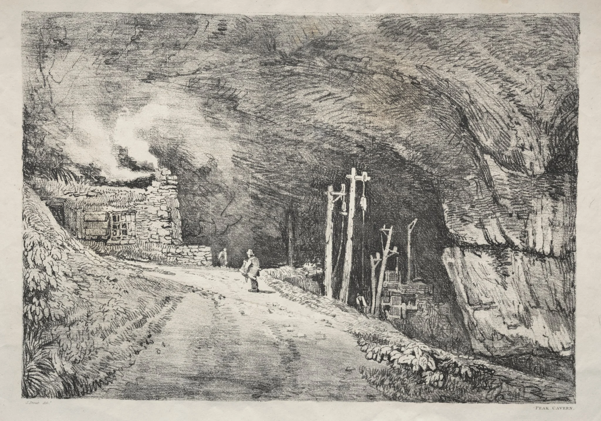 A Series of Ancient Buildings and Rural Cottages in the North of England: Peak Cavern, detail