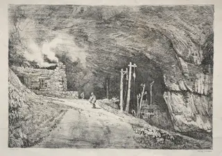 A Series of Ancient Buildings and Rural Cottages in the North of England:  Peak Cavern, by Samuel Prout, 1821