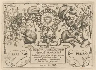 Archetypa studiaque patris Georgii Hoefnagelii [Part 1, Title Page], by Jacob Hoefnagel, ink, 1592