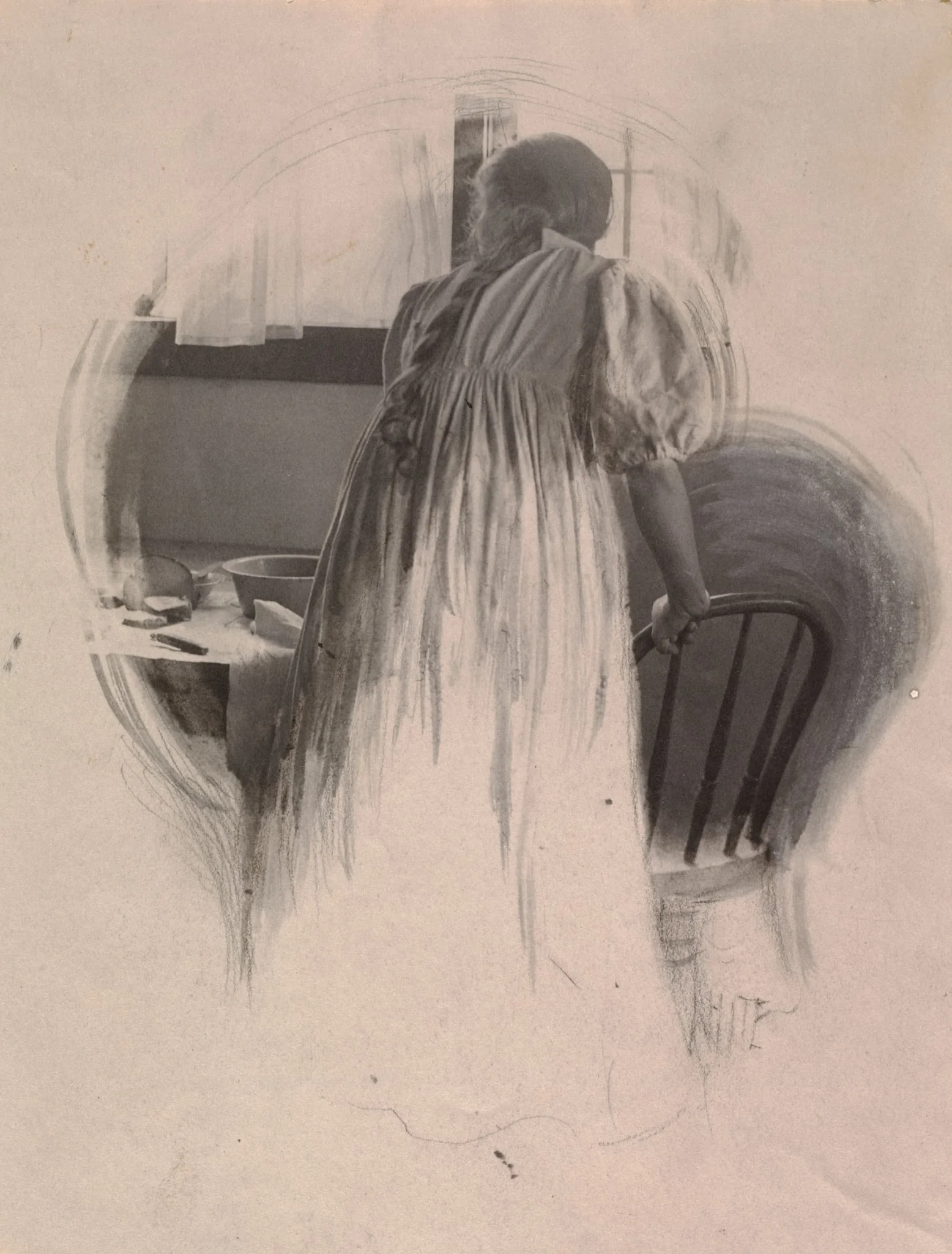 Unpublished illustration [Julia Hall McCune] for Clara Morris, "Beneath the Wrinkle", detail