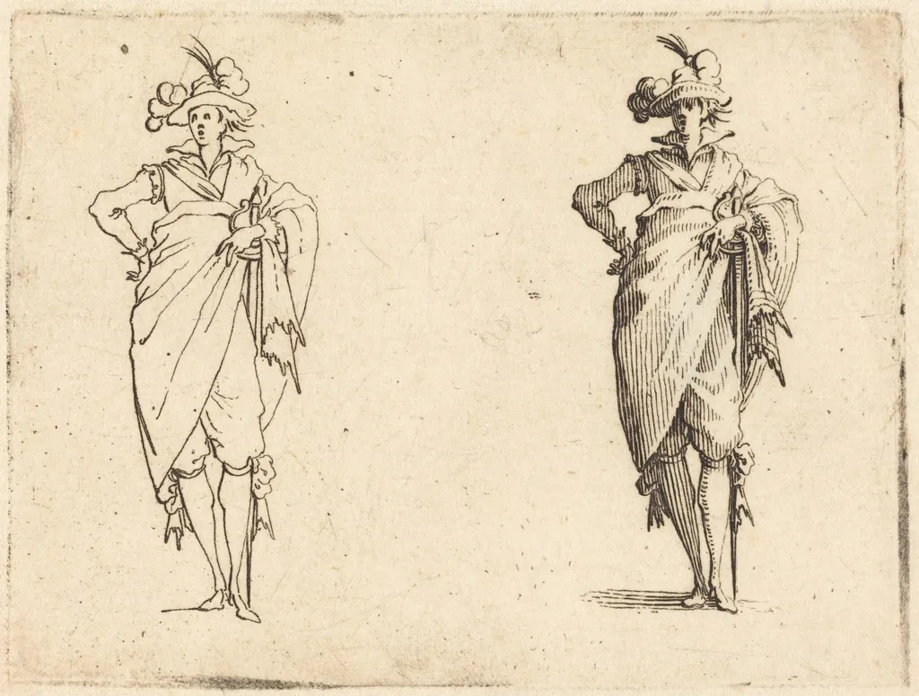 Gentleman Viewed from the Front with Hand on Hip, by Jacques Callot, ink, 1617