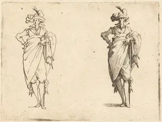 Gentleman Viewed from the Front with Hand on Hip, by Jacques Callot, ink, 1617