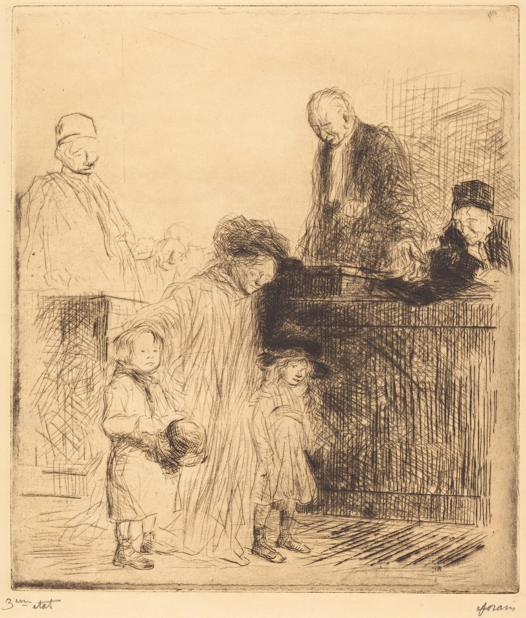 La sortie de l'audience (1ère planche) (Coming Out of the Hearing) (first plate), detail