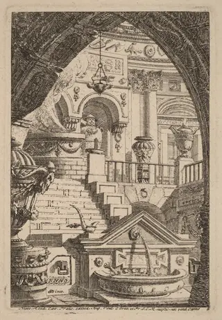 Fantasy of an Antique Temple, by Carl Schütz, ink, 1775
