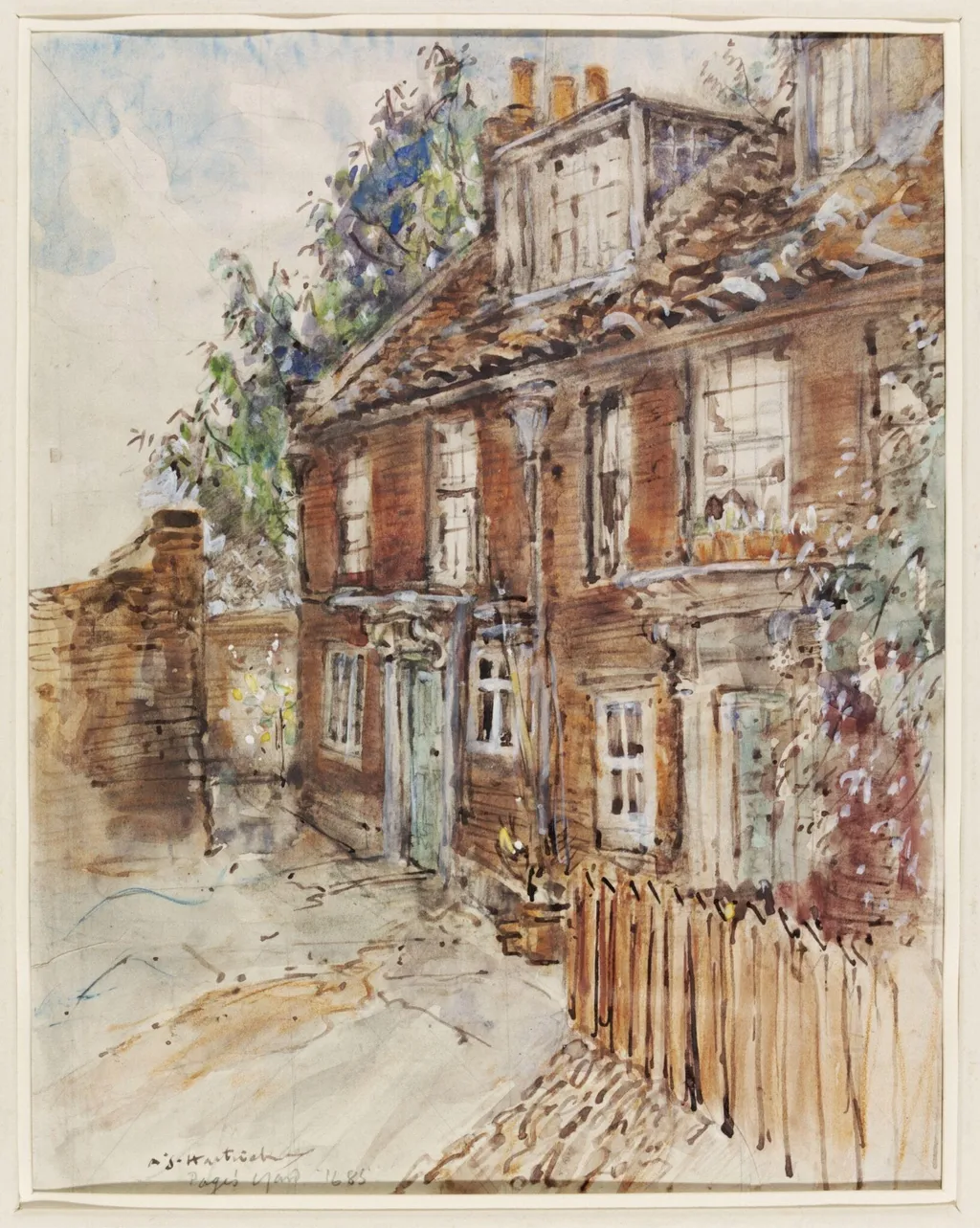 Page's Yard, Chiswick Mall, by Archibald Standish Hartrick, watercolor, 1940