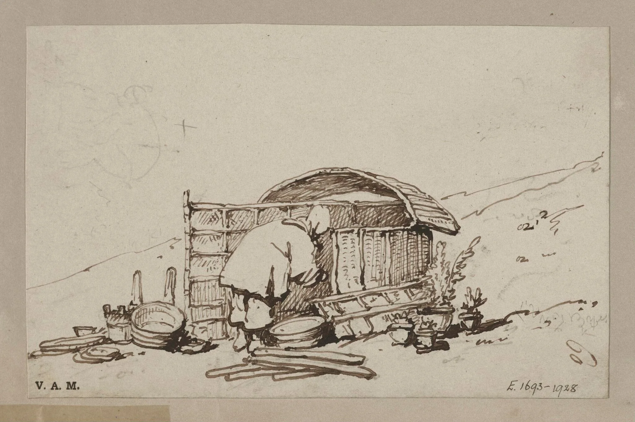 A boatwoman entering a beach dwelling, detail
