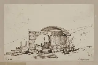 A boatwoman entering a beach dwelling, by George Chinnery, 19