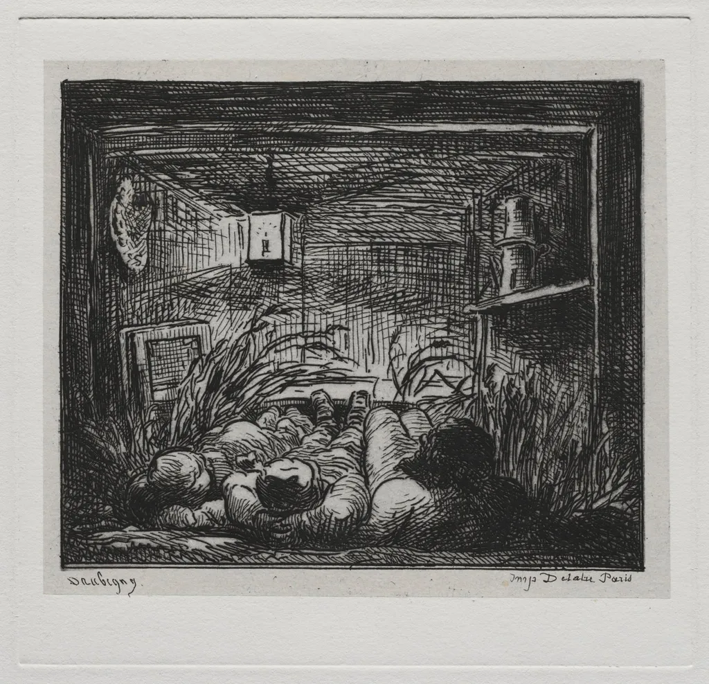 The Boat Trip:  Bedding Down Aboard the "Botin" (Night on the Boat), by Charles François Daubigny, 1861
