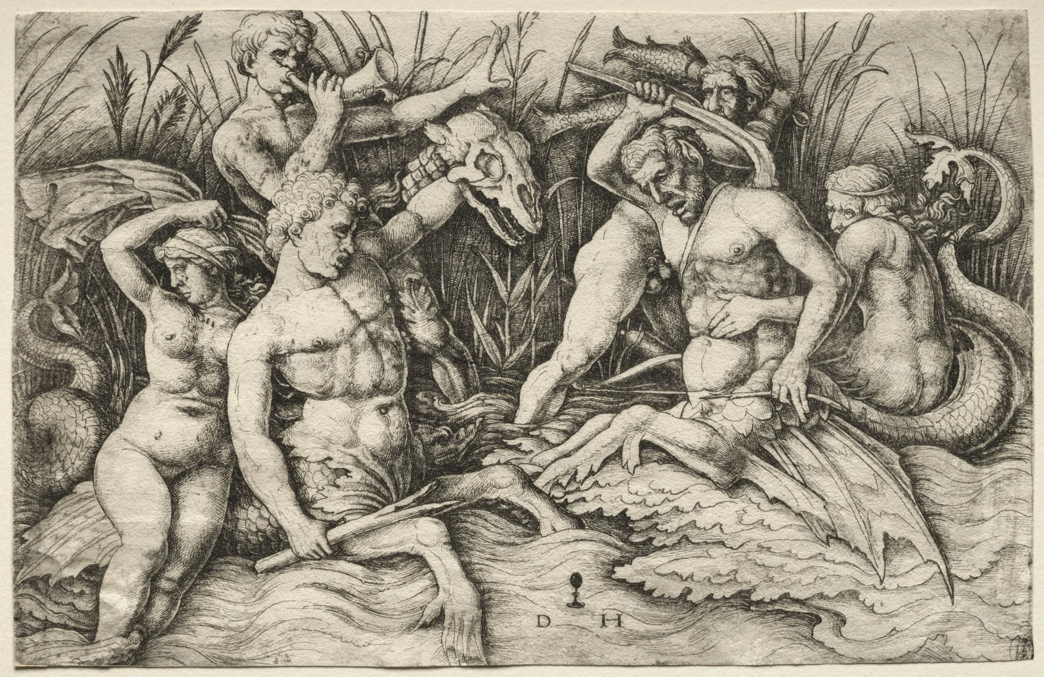 Two Tritons fighting - Battle of the Sea Gods (right portion), detail