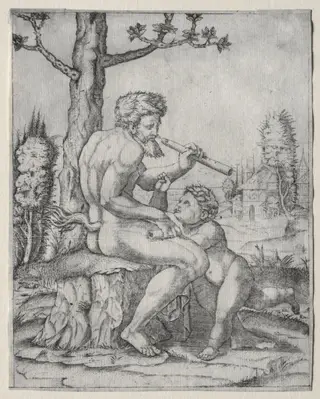 Faun and Child, by Marcantonio Raimondi, 1509