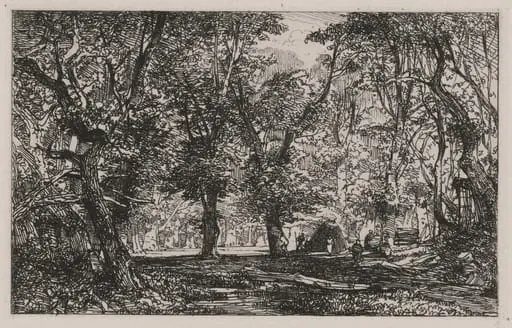 View from a Forest Stream Into a Clearing, by Caspar Johann Nepomuk Scheuren, ink, 1842