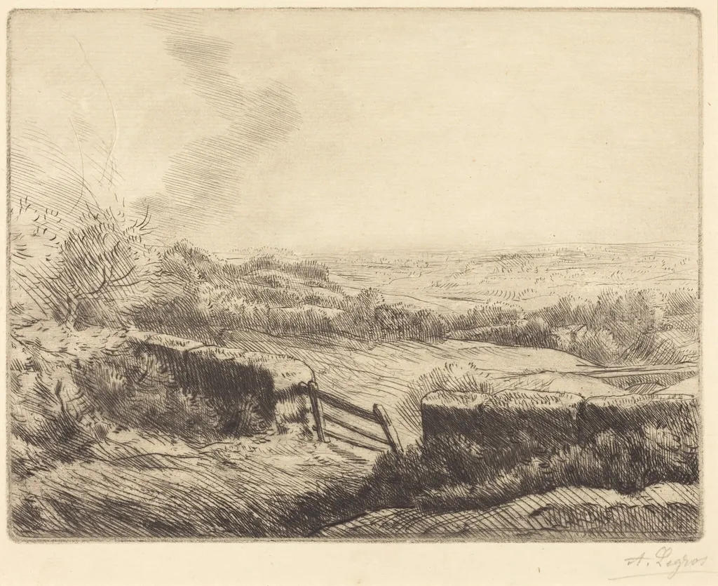 The Gate (L'entree du champ), by Alphonse Legros, ink, 1874