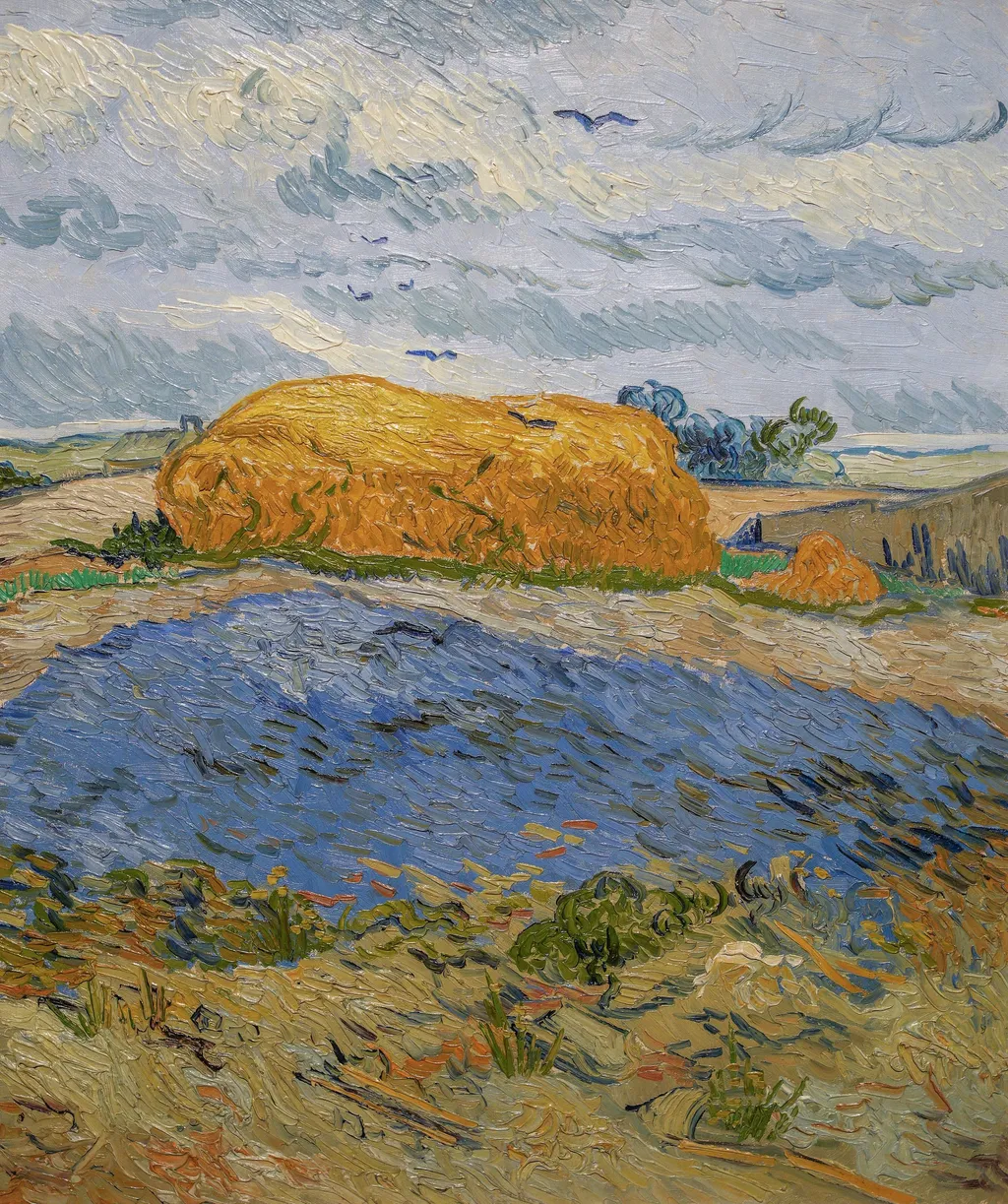 Haystacks under a Rainy Sky, by Vincent van Gogh, oil