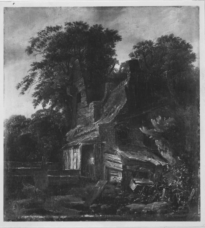 Baumlandschaft mit Hütte, detail