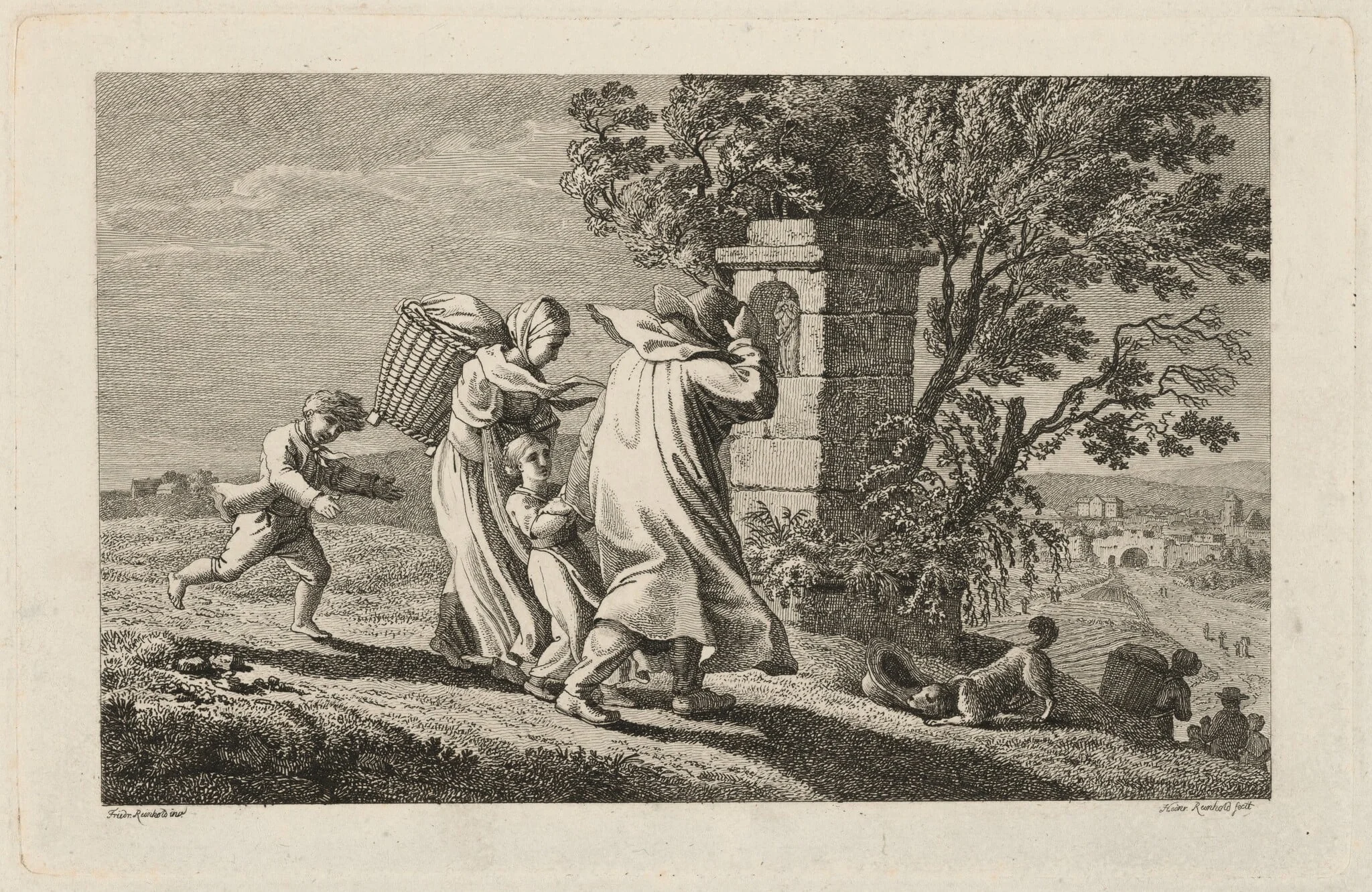 A Peasant Family Hurrying Past a Wayside Shrine in a Storm, detail