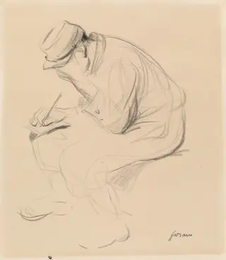 Le Poilu (French Soldier Writing Home), by Jean-Louis Forain, chalk, 1900